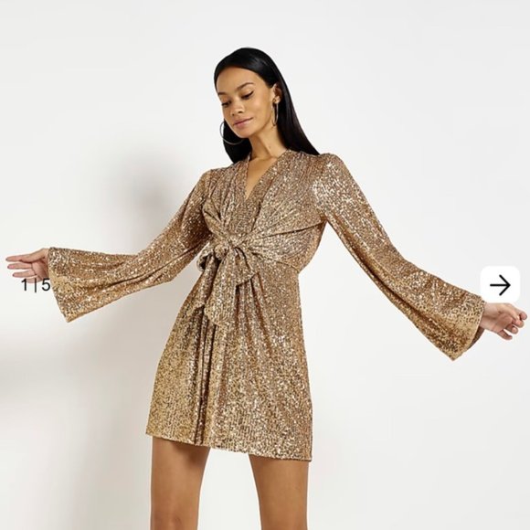 River Island Gold Sequin Mini Dress - Picture 2 of 16